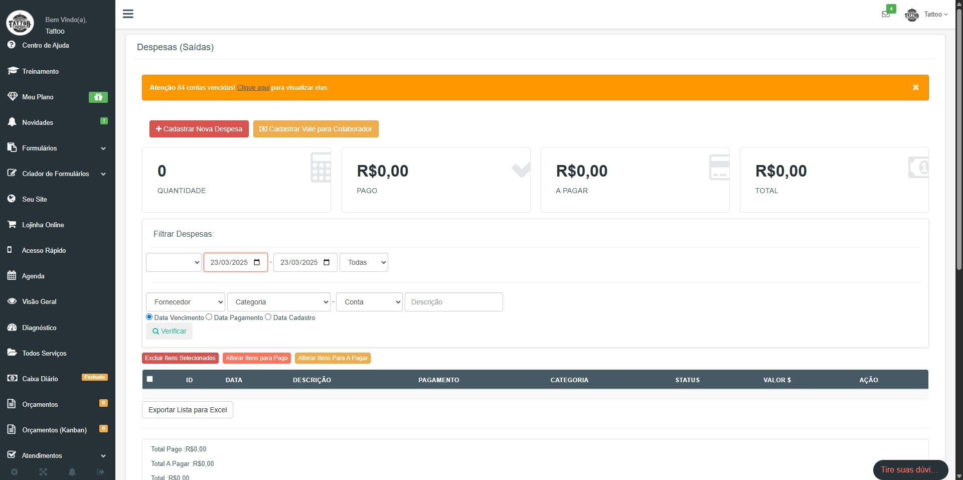 Controle financeiro GestãoInk